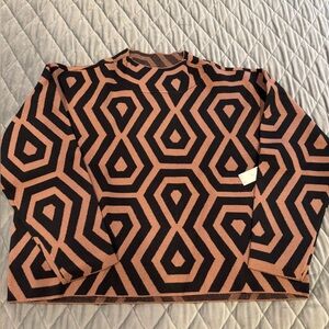 Anthropologie Maeve Geometric Patterned Black and Brown Sweater